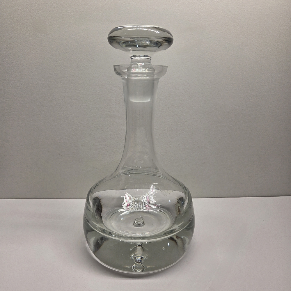 Krosno Crystal Poland Decanter 10 1/2" Tall Wine Weighted Bubble Made In Poland